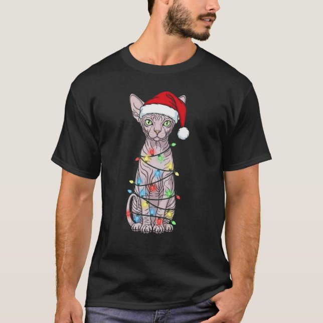 T-shirt Chat Sphynx Noël Amant de Santa (Devant)