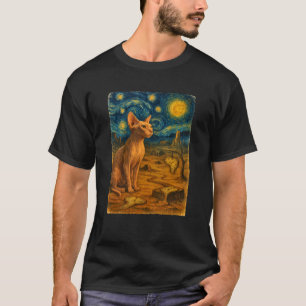 T-shirt Chat Sphynx Nuit Étoilée Art Impressionnisme Surré
