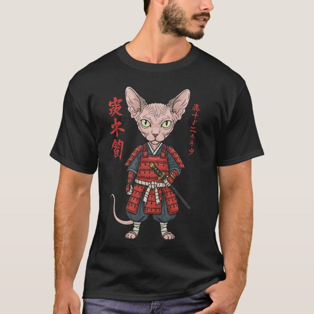 T-Shirt Chat Sphynx Samouraï  (Devant)