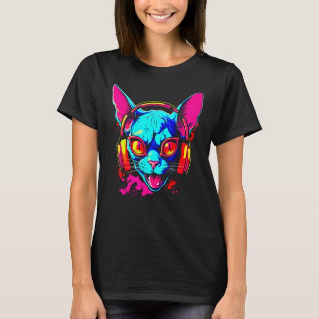 T-shirt Chat Sphynx sans poils DJ (Devant)