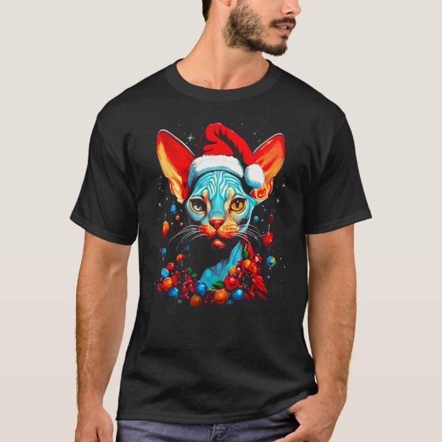 T-shirt Chat Sphynx sans poils Noël (Devant)