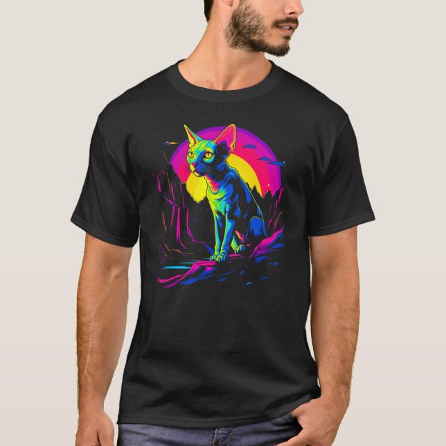 T-shirt Chat Sphynx sans poils Pop Art (Devant)