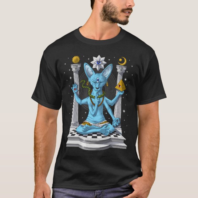 T-shirt Chat Sphynx Shiva Psychedelique (Devant)