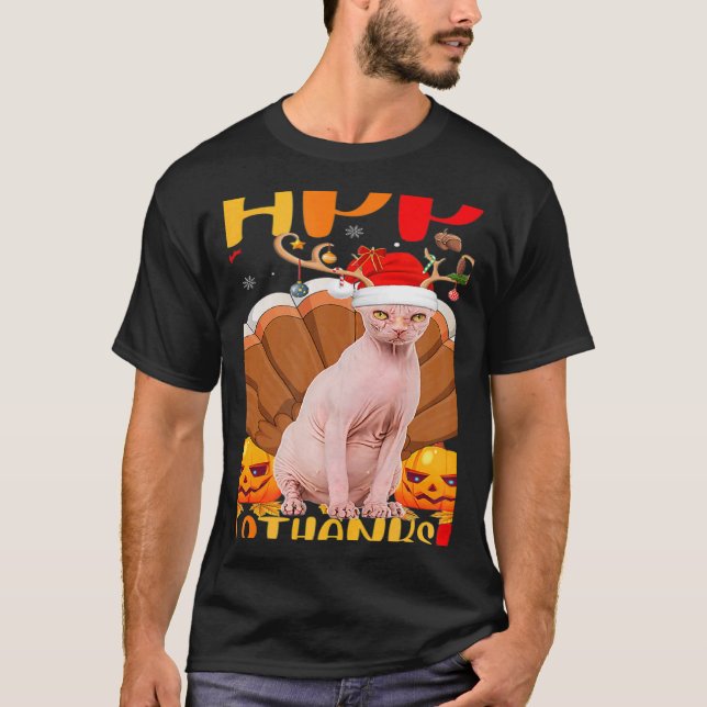 T-shirt Chat Sphynx Sphynx heureux Hellothanksmas (Devant)
