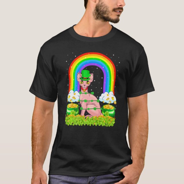 T-shirt Chat Sphynx Trèfle Arc-en-ciel Chat Sphynx Saint P (Devant)