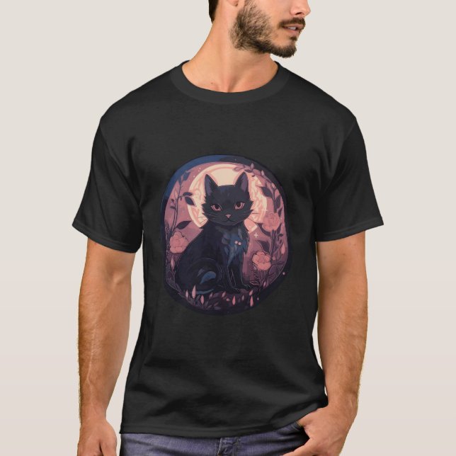 T-shirt Chat spirituel de lune cuisine Chat noir Pastel (Devant)