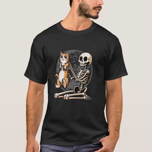 T-shirt Chat squelette crâne Kitty Halloween Effrayant Mig (Devant)