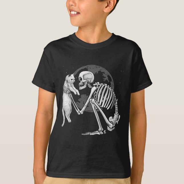 T-shirt Chat squelette crâne Kitty Mignon Fantôme Hallowee (Devant)