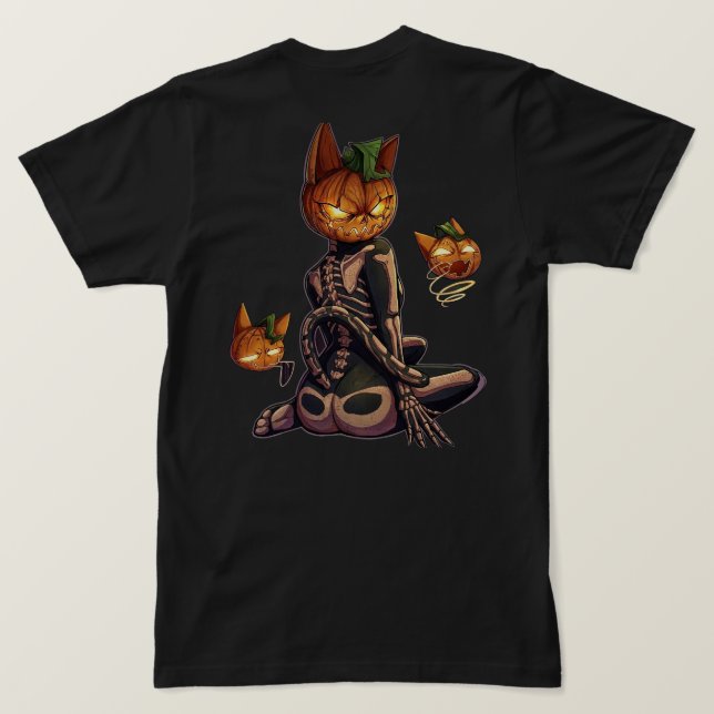 T-shirt Chat squelette de citrouille d'Halloween effrayant (Design dos)