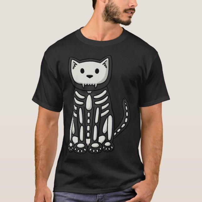 T-shirt Chat squelette d'Halloween (Devant)