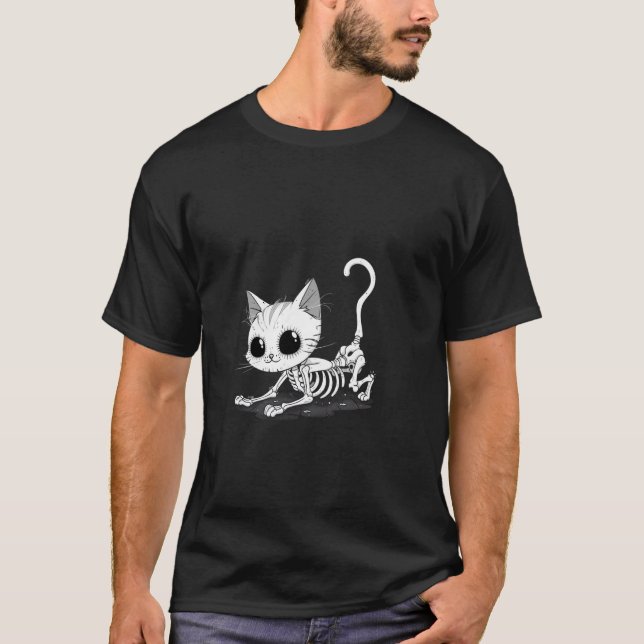 T-shirt Chat squelette effrayant mignon - Halloween (Devant)