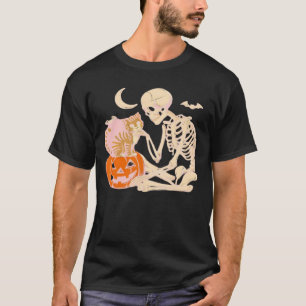 T-shirt Chat squelette étreignant Halloween amateur de cha