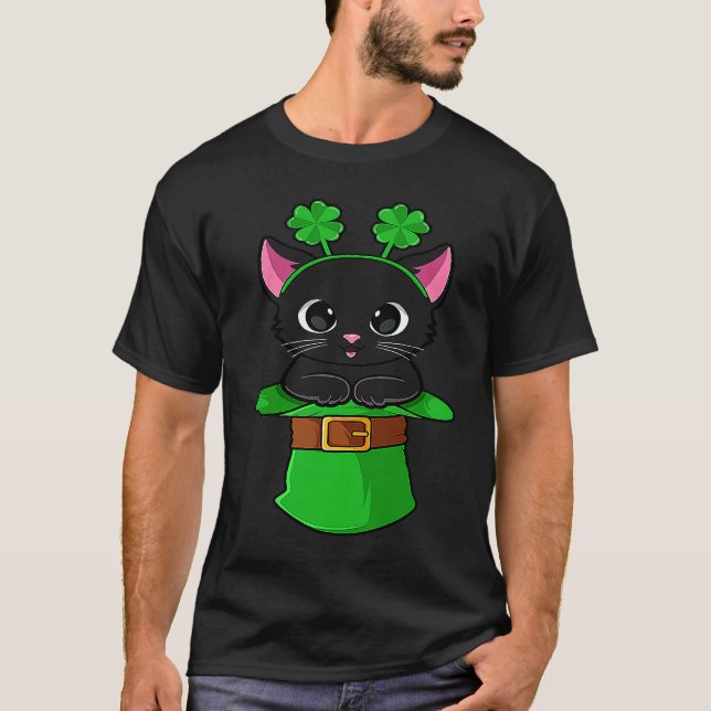 T-shirt Chat St Patrick Journee Leprechaun Trèfle Chatons  (Devant)
