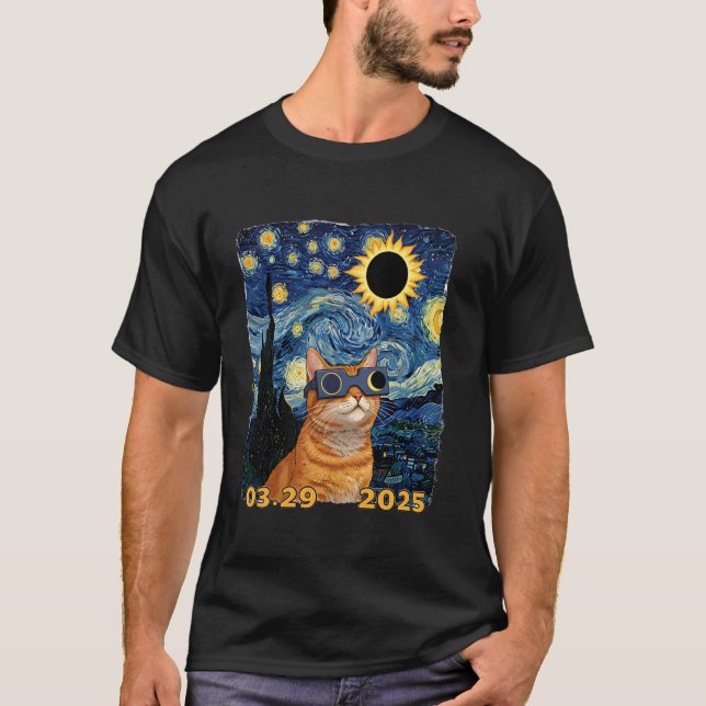T-shirt Chat Stargazer u2013 Éclipse Solaire 03.29.2025 (Devant)