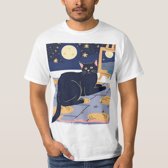 T-shirt Chat Starry Day Van Gogh Chat pour Amoureux des ch (Devant)