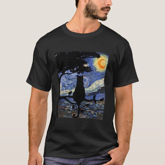 T-shirt Chat Starry Night Chat Van Gogh Chat Chat (Devant)