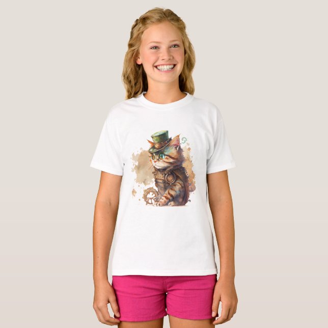 T-shirt Chat Steampunk Adorable et mignonne (Devant entier)