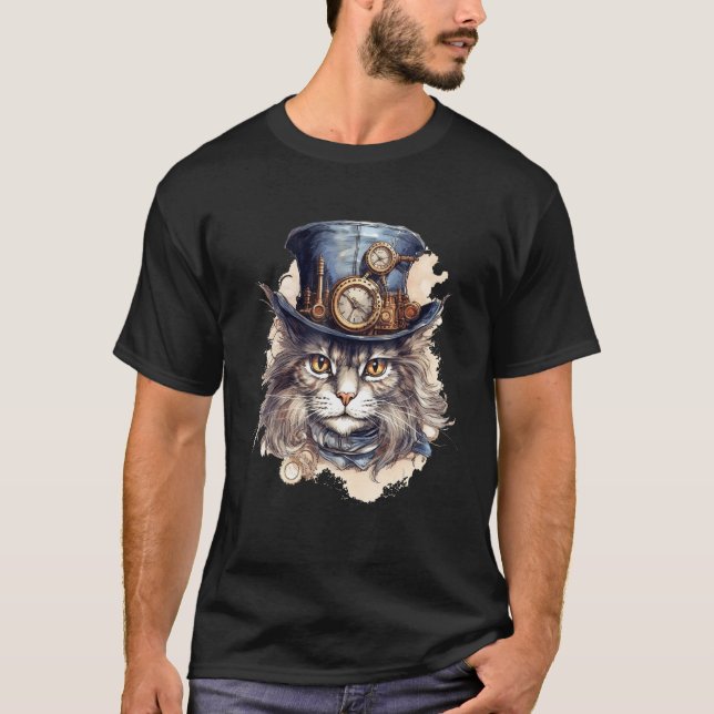T-shirt Chat Steampunk Avec Casquette Graphic Design Imagi (Devant)
