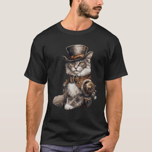 T-shirt Chat Steampunk Avec Casquette Graphic Design Imagi (Devant)