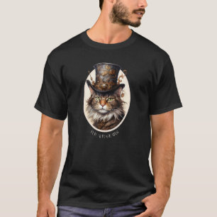 T-shirt Chat Steampunk en Fourrure Réaliste et Engrenages