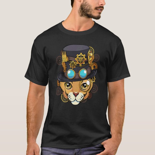 T-shirt Chat Steampunk Médiéval Mécanique Victorien Mignon (Devant)