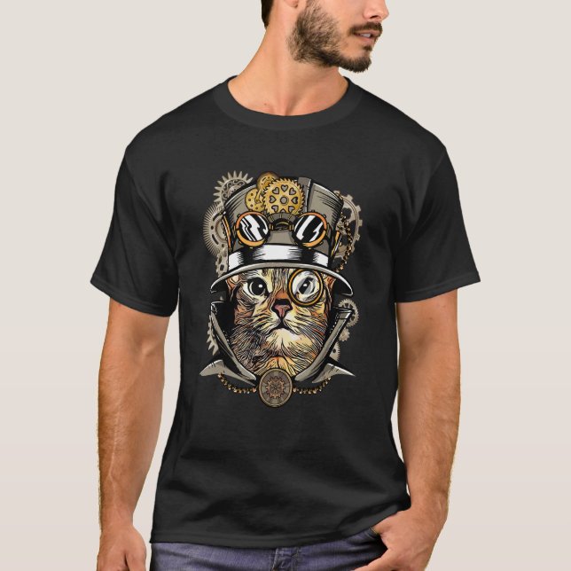 T-shirt Chat Steampunk Médiéval Victorien Gothique Steampu (Devant)