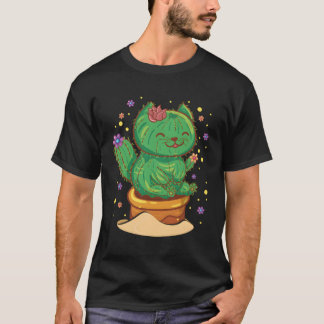 T-shirt Chat Succulent Assis Dans Fleur Cactus Pot Fleurs