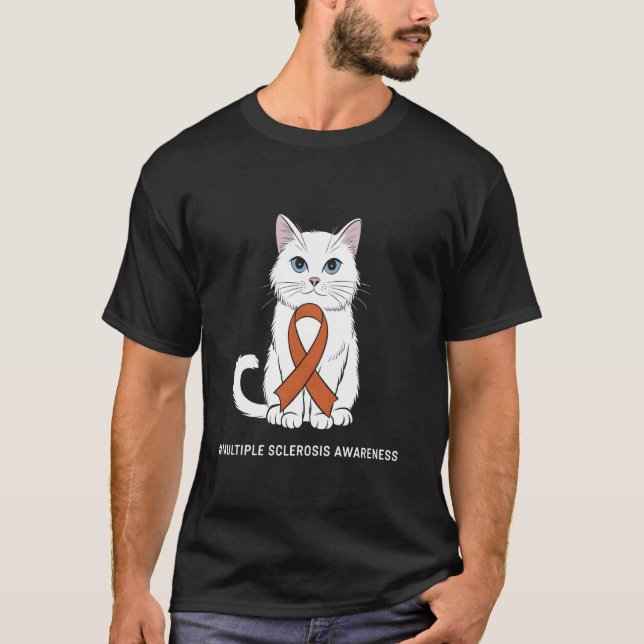 T-shirt Chat Sup Ruban Orange de Sensibilisation à la Sclé (Devant)