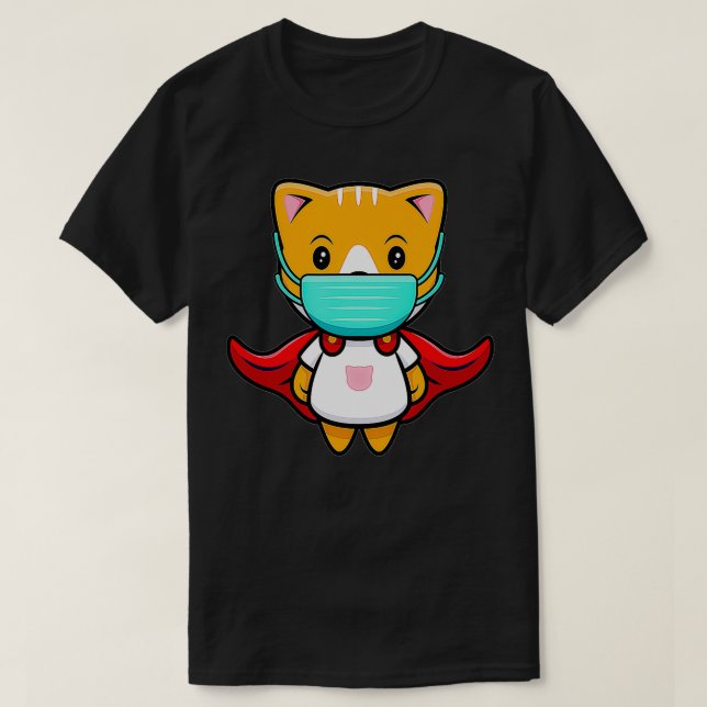 T-shirt Chat Superhero porter Masque Visage Orange Chat Wh (Design devant)