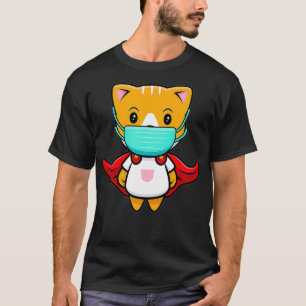 T-shirt Chat Superhero porter Masque Visage Orange Chat Wh