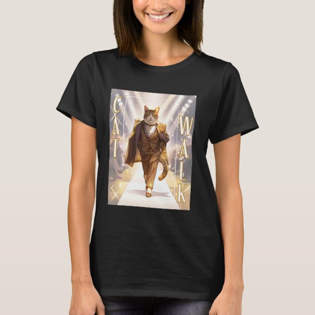 T-shirt Chat sur catwalk - illustration de chat tendance - (Devant)