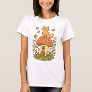T-shirt Chat sur Champignons Cottagecore Design