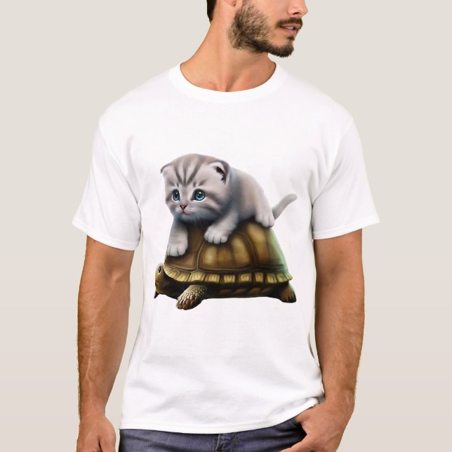 T-shirt Chat sur copie de tortue (Devant)