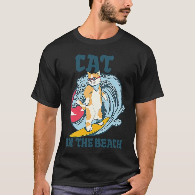 T-shirt chat sur la plage (Devant)