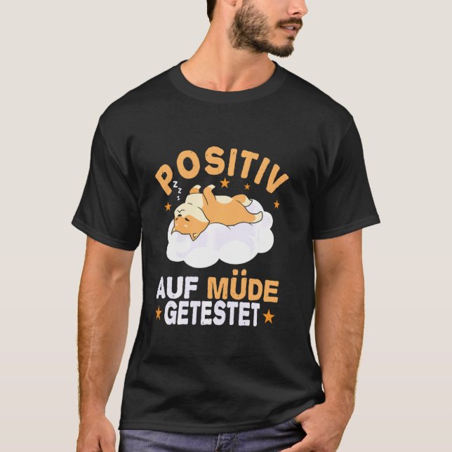 T-shirt Chat Sur Un Pajamas De Nuit Fatigué Positif (Devant)