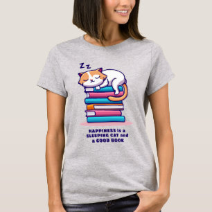 T-shirt Chat sur une pile de livres Cute Personnalisé Litt