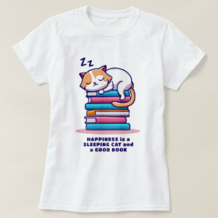 T-shirt Chat sur une pile de livres Cute Personnalisé Litt