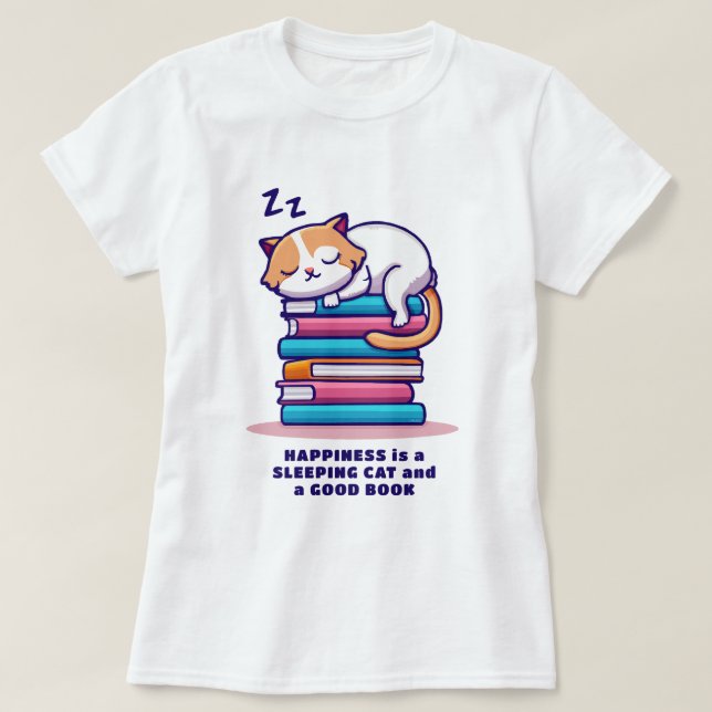 T-shirt Chat sur une pile de livres Cute Personnalisé Litt (Design devant)