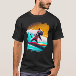 T-shirt Chat Surf Surfer équitation Vague Océan Cool artis
