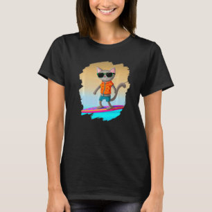 T-shirt Chat Surfant Cavalier de Surf Océan Artistique Coo