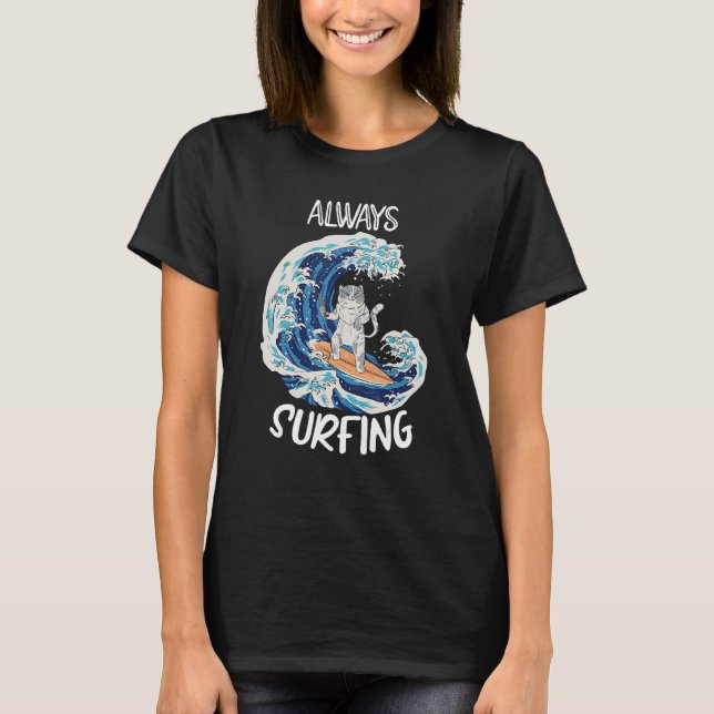T-shirt Chat Surfant Planche De Surf Cavalier (Devant)