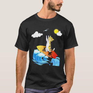 T-shirt Chat surfant sur une vague de l'océan à la plage