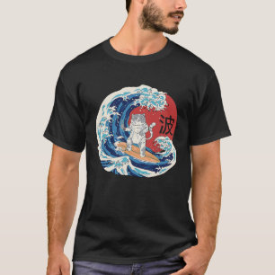 T-shirt Chat Surfant sur une Vague Japonaise