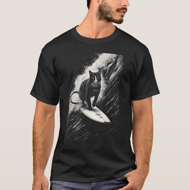 T-shirt Chat surfeur cool - Chat de planche à surf drôle (Devant)