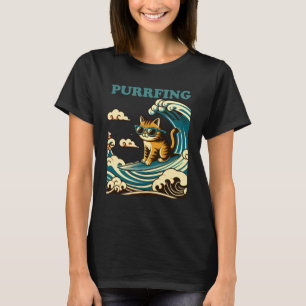 T-shirt Chat surfeur, ronronnant, style d'art japonais sur