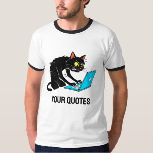 T-shirt Chat surmené tapant sur un ordinateur portable