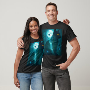 T-shirt Chat surréaliste noir mignon Imaginaire