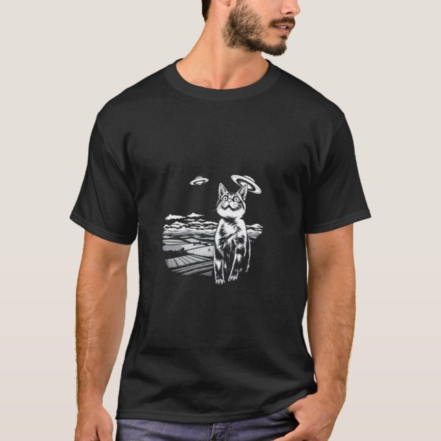 T-shirt Chat surréaliste UFO (Devant)