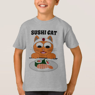 T-shirt Chat Sushi Dessin Animé Chat avec Sushi Drôle