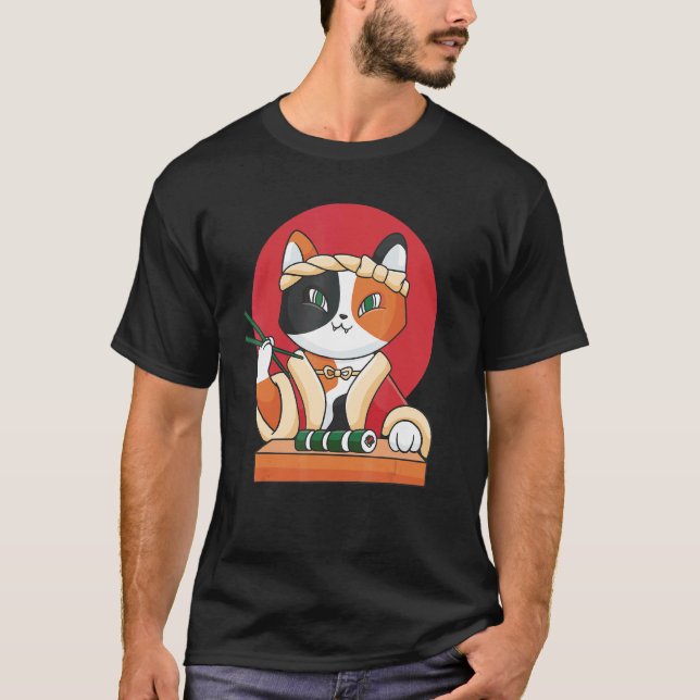 T-shirt Chat Sushi Dessin Animé Nourriture Animal De Compa (Devant)